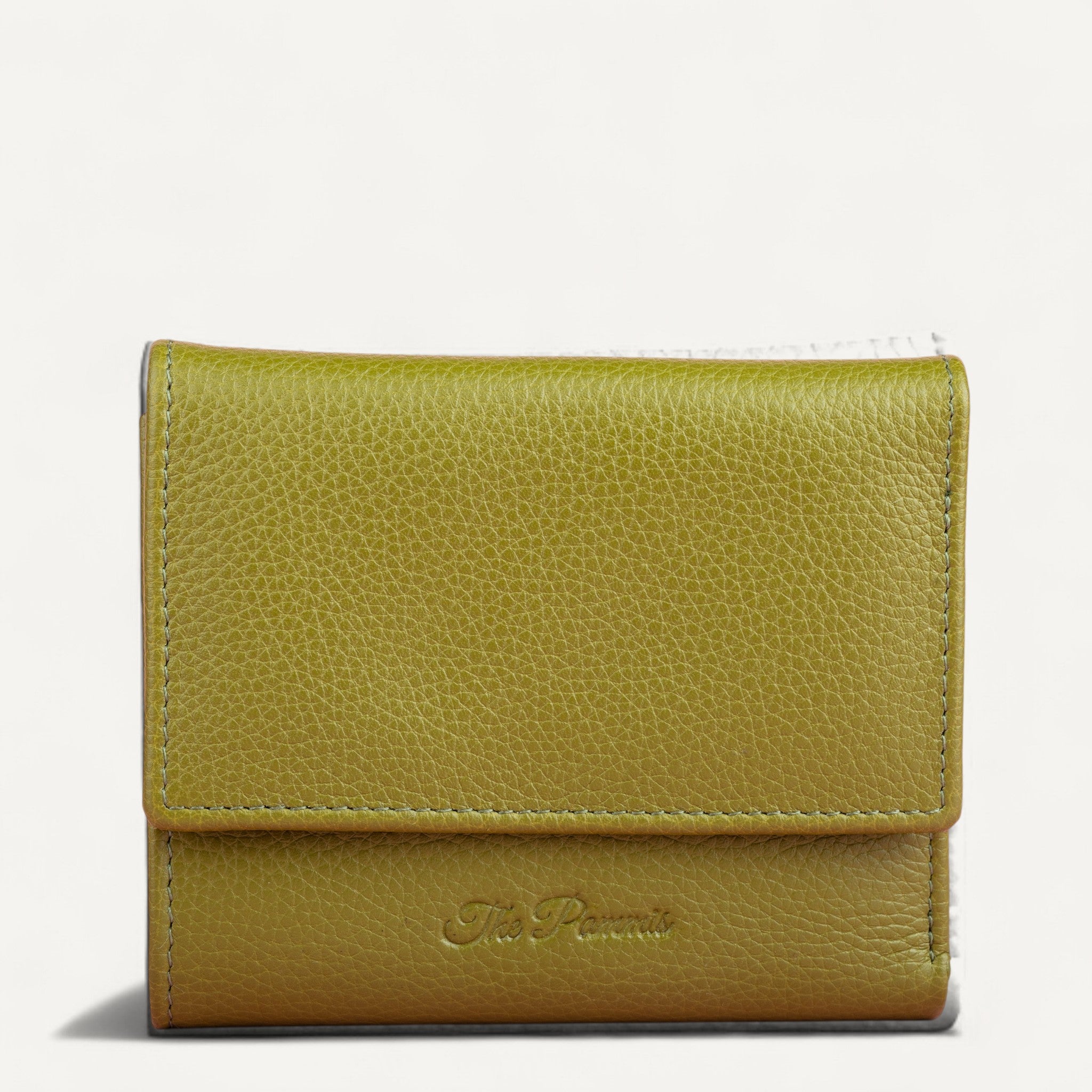 "Olive Green genuine leather wallet by PAMMIS with card slots"